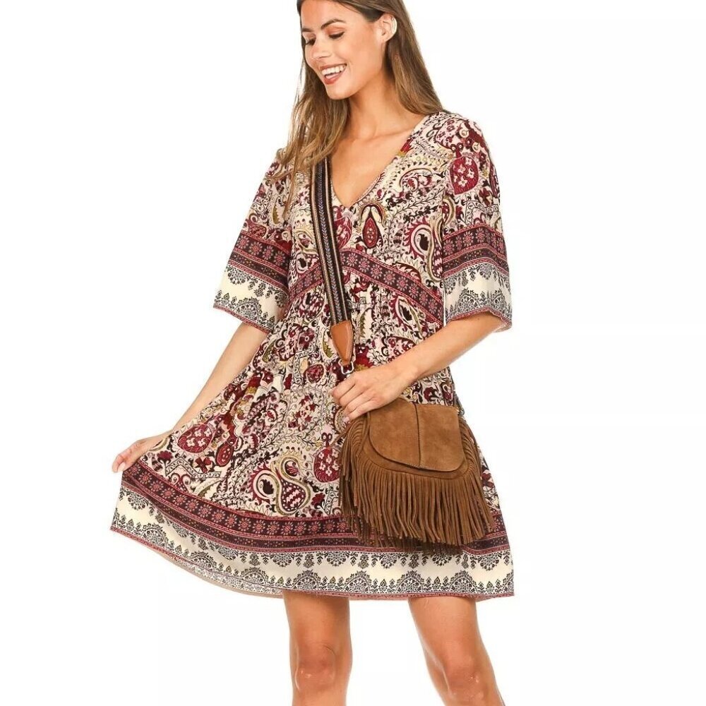 Ba&sh Zelda Women Paisley Crepe Mini Dress Size S Floral V-Neck Boho